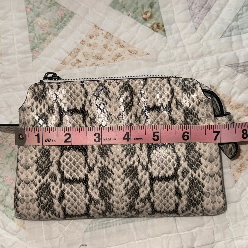Snakeskin Print Crossbody Wallet Bag Neutral Vegan Leather - Picture 10 of 11